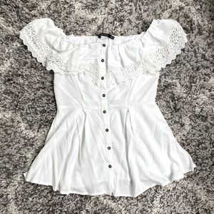 Doe & Rae White Off the Shoulder Lace Detail Blouse